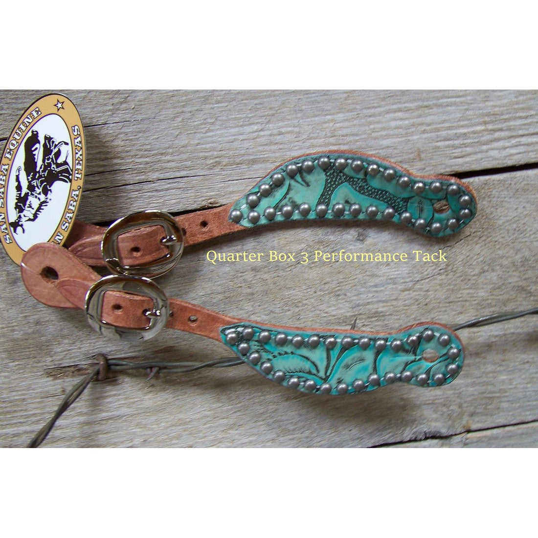 Spur Straps - Harness Leather, Exotic Print, SS Dots (Youth - Antique Turquoise)
