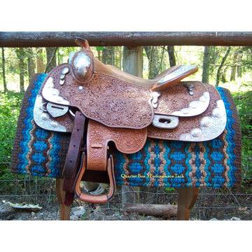 Canyon Land Show Blanket - 38x34 (Chestnut/Turquoise/Blue/Tan) by Mayatex