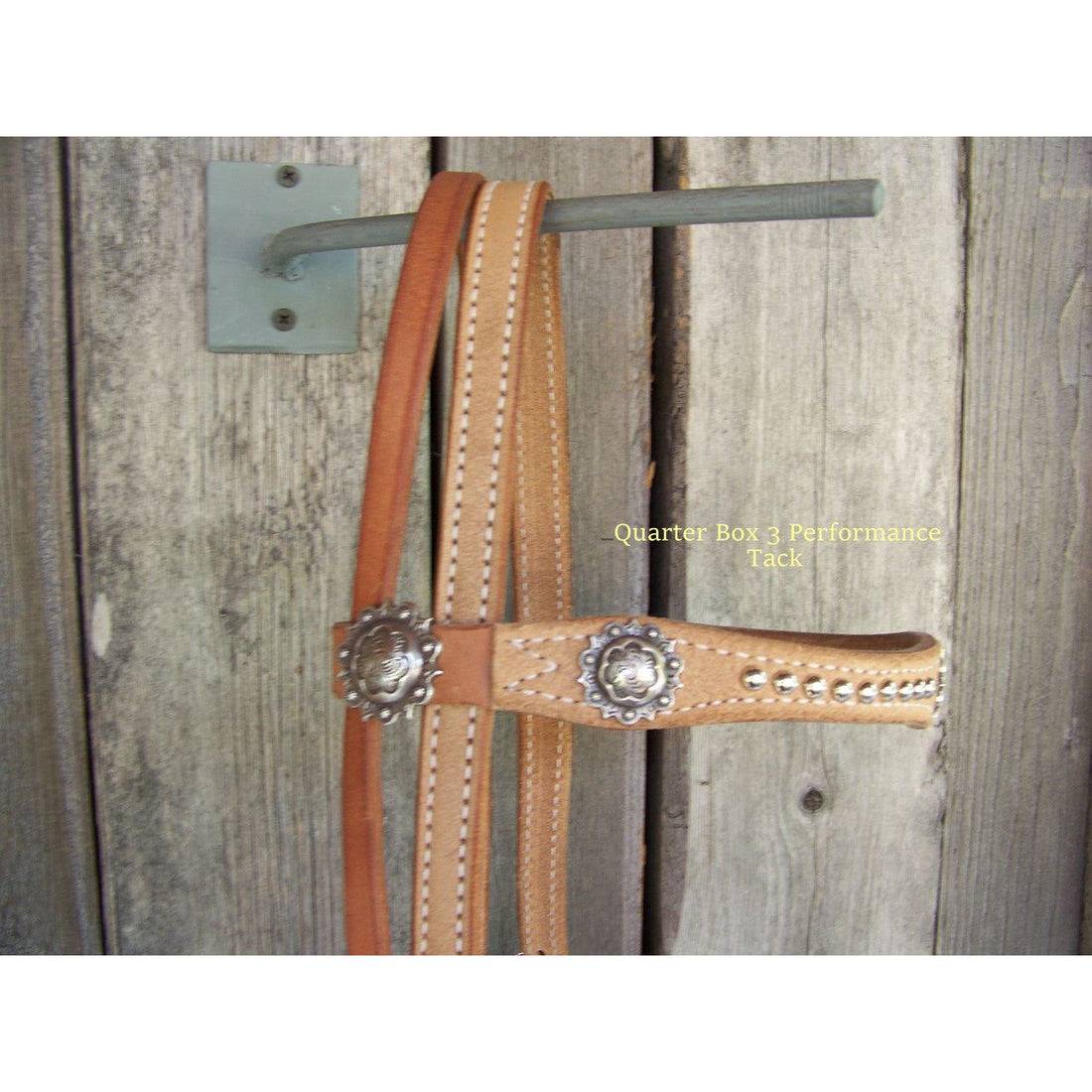 Headstall - Browband Rough Out Antiqued Silver Conchos, SS Dots