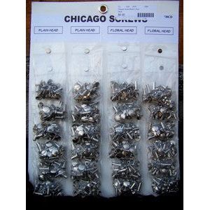 Chicago Screws - 1 Package of 12 Pairs of Assorted Screws (Floral/Embossed Head)