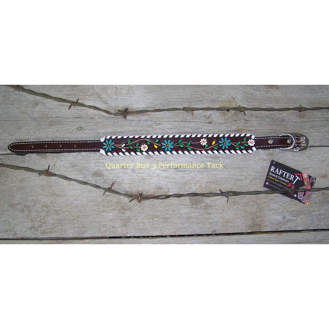 Dog Collar - Hand Painted Floral Vine, White Whipstitch by Rafter T Ranch