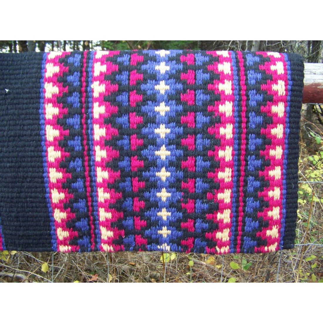 Custom Taos Trail Show Blanket - 38x34 (Black Base, Rasp, Indigo, Honey)
