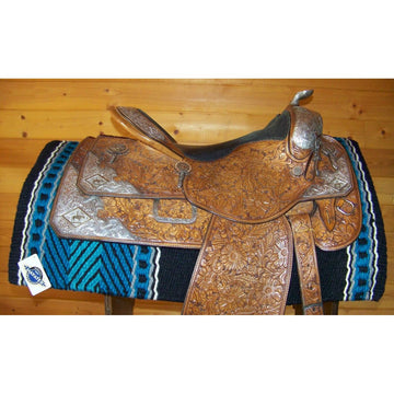 Bar 8 Show Blanket - 36x34 (Black/Turquoise/Ash) by Mayatex