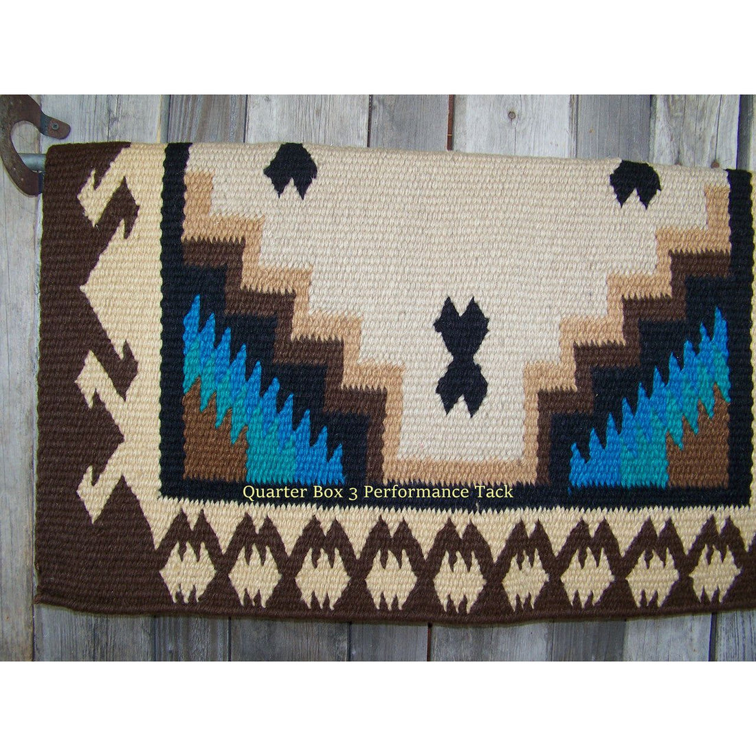 Haymaker Show Blanket - 38x34 (Indian Tan Base/Sand, Turquoise Accents) by Mayatex