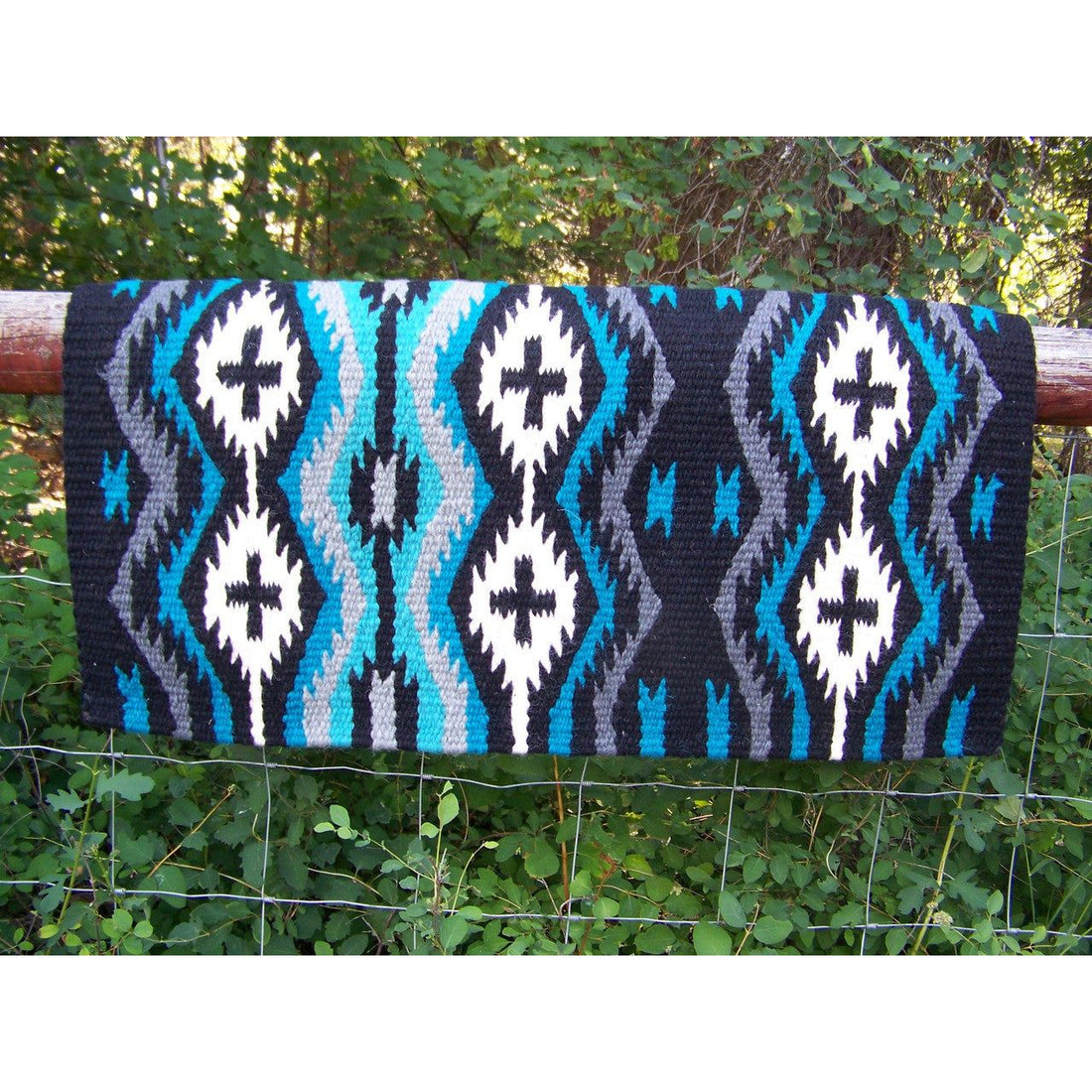 Las Cruces Show Blanket - 36x34 (Black/Charcoal/Turquoise/Cream) by Mayatex