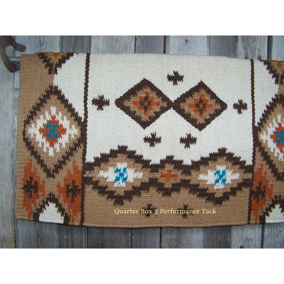 Square Cut Show Blanket - 38x34 (Indian Tan Base, Ivory, Chestnut Rust, Turq Accents)