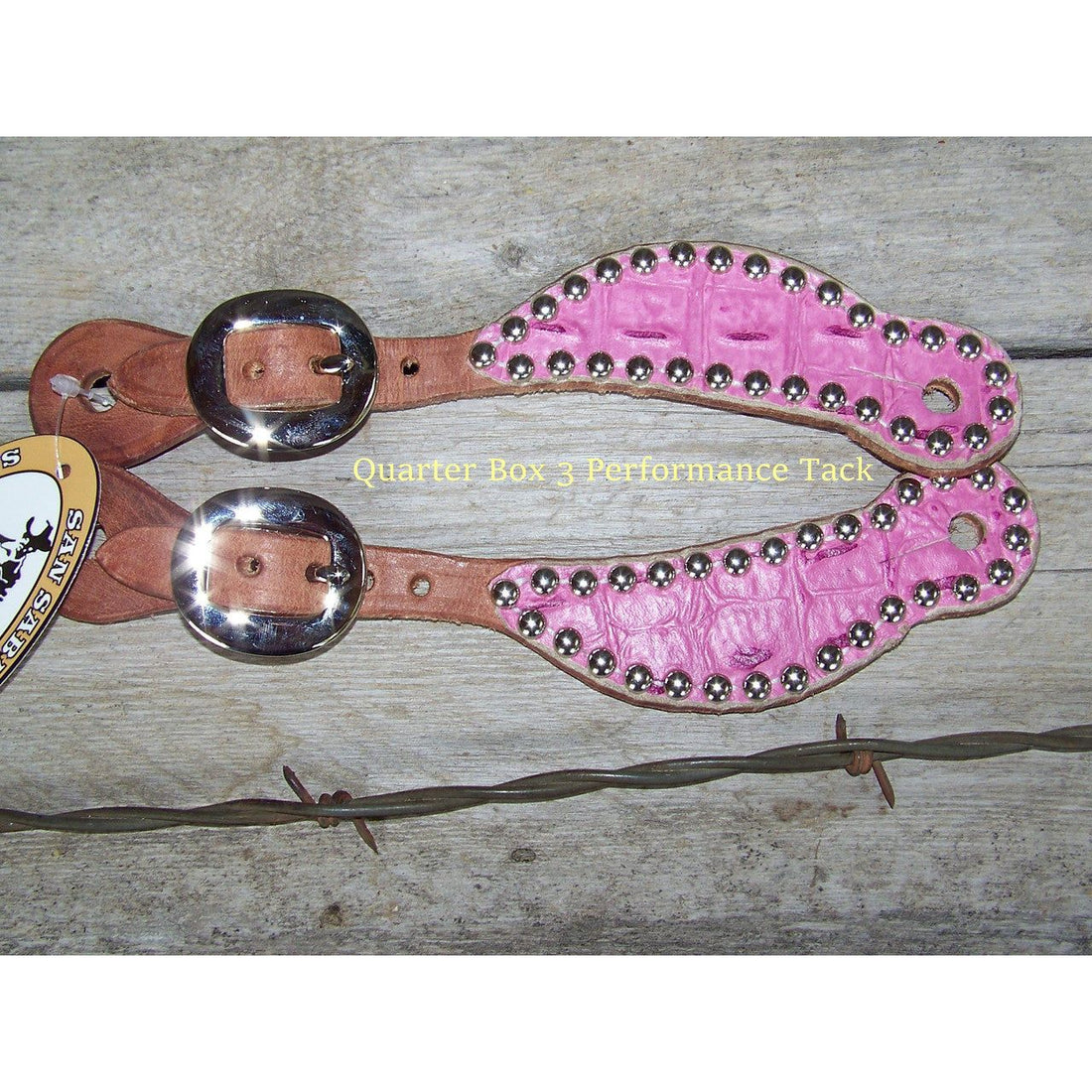 Spur Straps - Harness Leather, Exotic Print, SS Dots (Youth - Pink Gator)