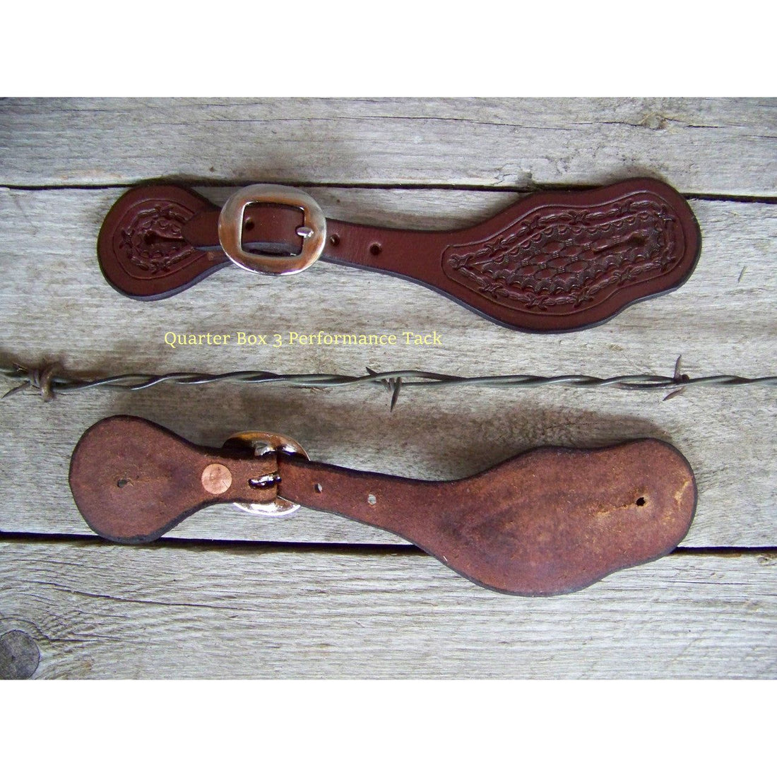Spur Straps - Wide Basket Stamped w/Barb Wire Trim Tooling (Ladies - Oiled)