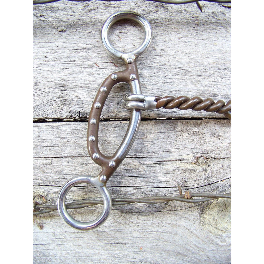 Bit - Sliding H-Gag w/Twisted Snaffle, Antique Cheeks, SS Dots