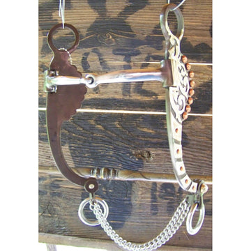 Bit - Antique Snaffle with Engraved Sides & Copper Dots