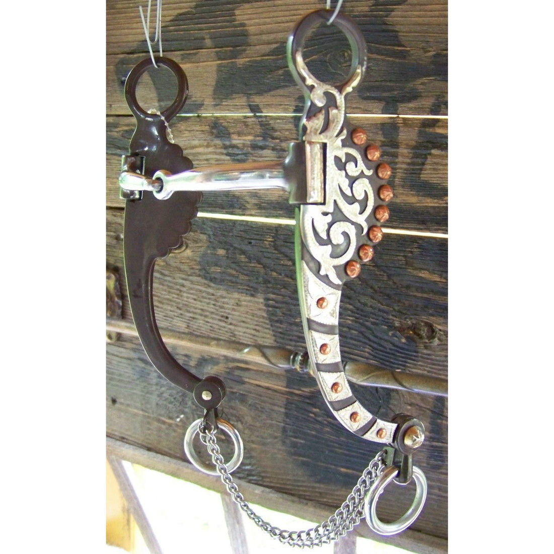 Bit - Antique Snaffle with Engraved Sides & Copper Dots