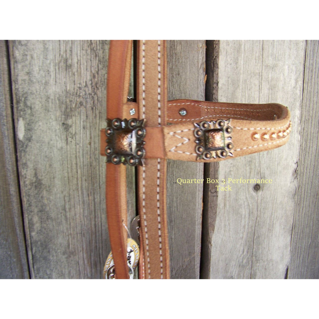 Headstall - Browband Rough Out Copper Square Conchos, Dots