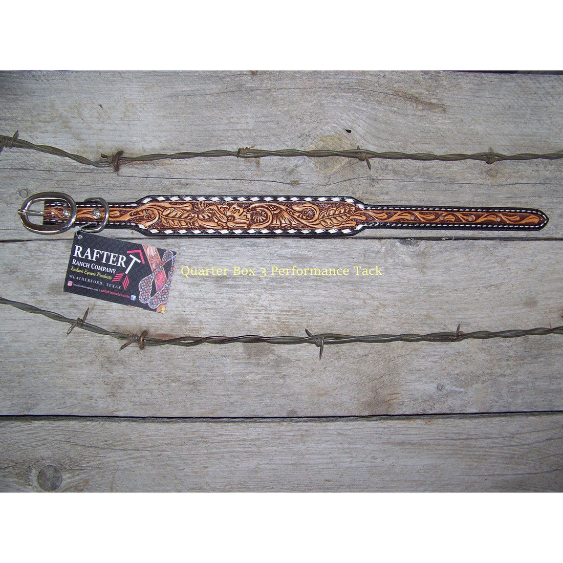 Dog Collar - Hand Tooled, White Buckstitch by Rafter T Ranch
