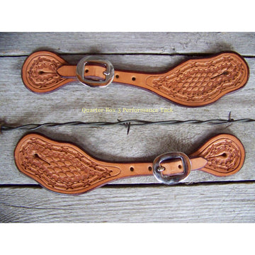 Spur Straps - Wide Basket Stamped w/Barb Wire Trim Tooling (Ladies - Natural)