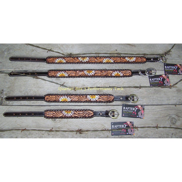 Dog Collar - Painted Daisy, Brown Whipstitch by Rafter T Ranch