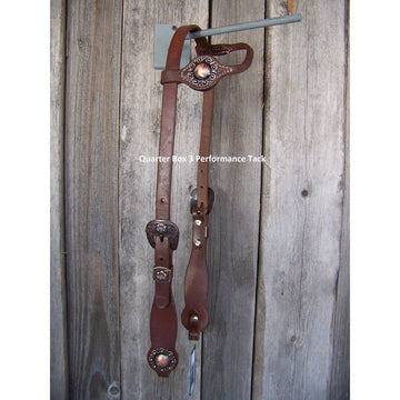 Headstall - Oiled Cowboy Culture Flower Buckle w/Copper Berry Concho