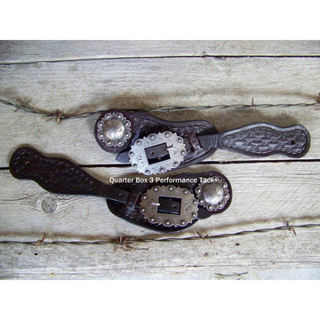 Spur Straps - Dark Oil Visalia Basketweave with Stainless Steel Buckles