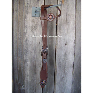 Headstall - Oiled Cowboy Culture Flower Buckle w/Cross Concho