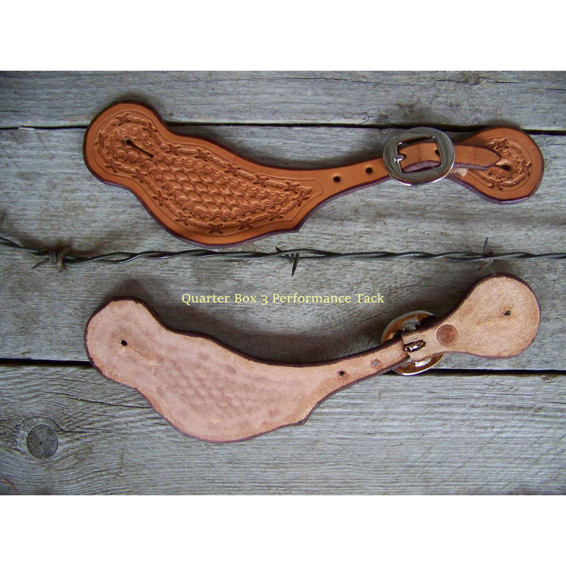 Spur Straps - Wide Basket Stamped w/Barb Wire Trim Tooling (Mens - Natural)