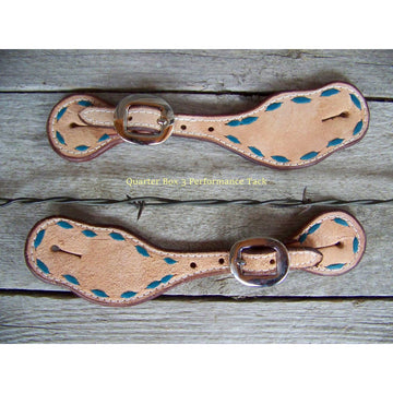 Spur Straps - Rough Out, Lined, Turquoise Buckstitched (Ladies)
