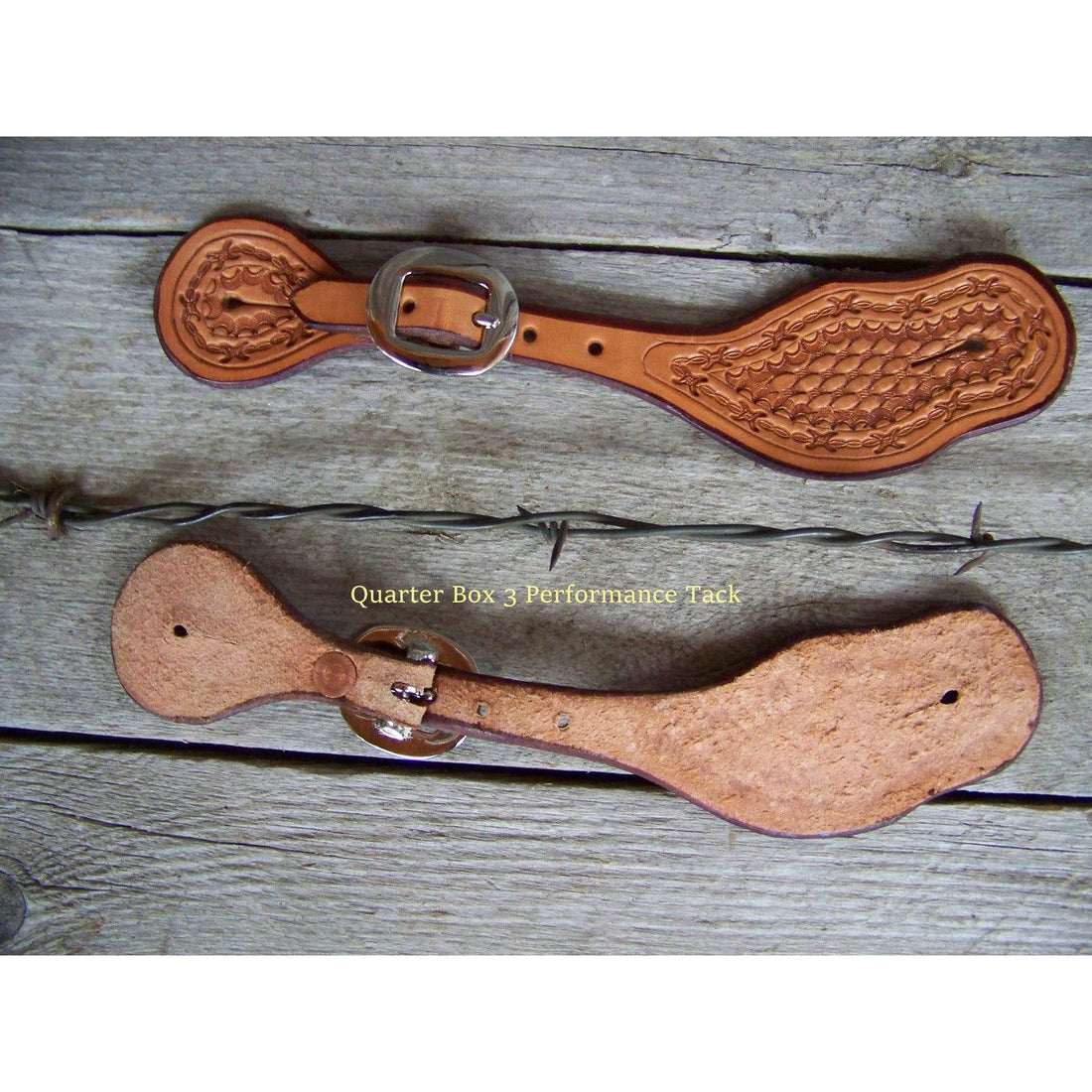 Spur Straps - Wide Basket Stamped w/Barb Wire Trim Tooling (Ladies - Natural)