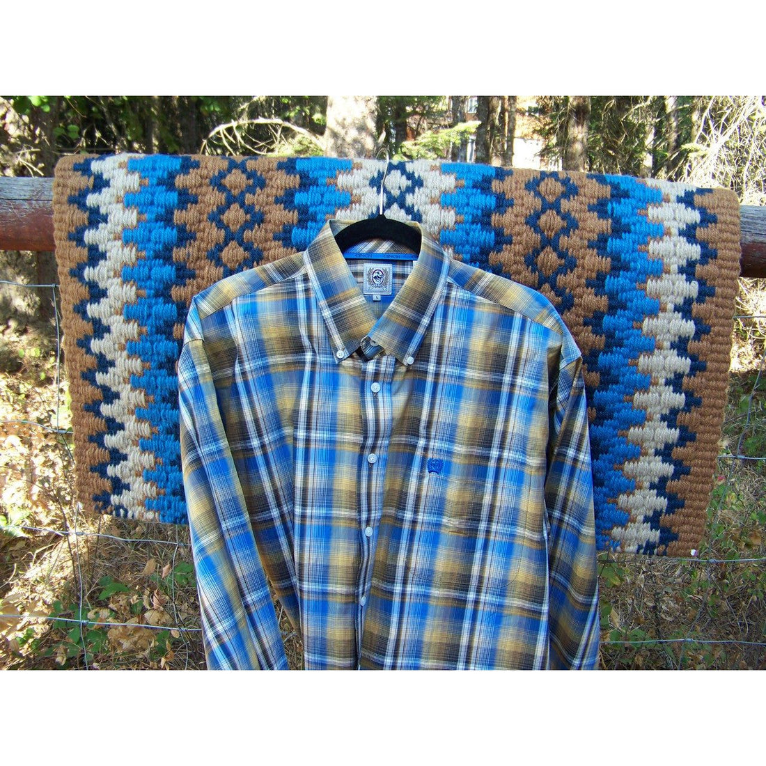 Custom Arroyo Seco Show Blanket - 38x34 (Buckskin Base/Sand and Blue)