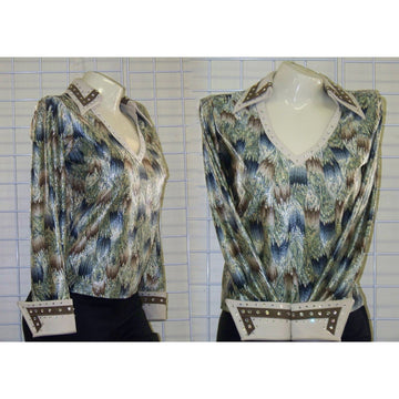 Custom Horsemanship Show Shirt - Sage/Tans - Size XS