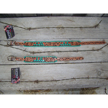 Dog Collar - Painted Cactus, Turquoise Whipstitch by Rafter T Ranch