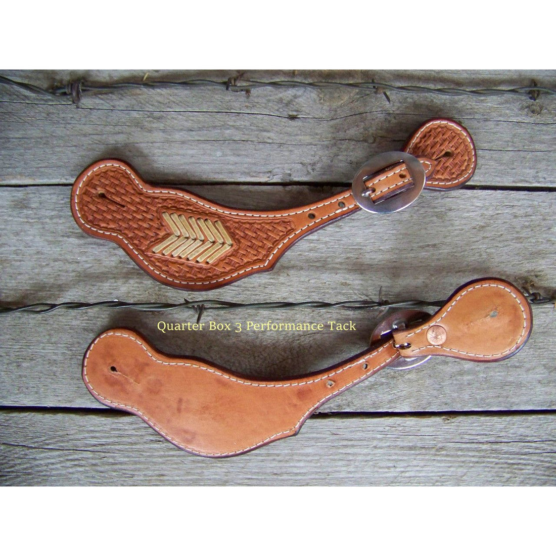Spur Straps - Wide Basket Stamped w/Rawhide Arrow Braiding (Mens - Natural)