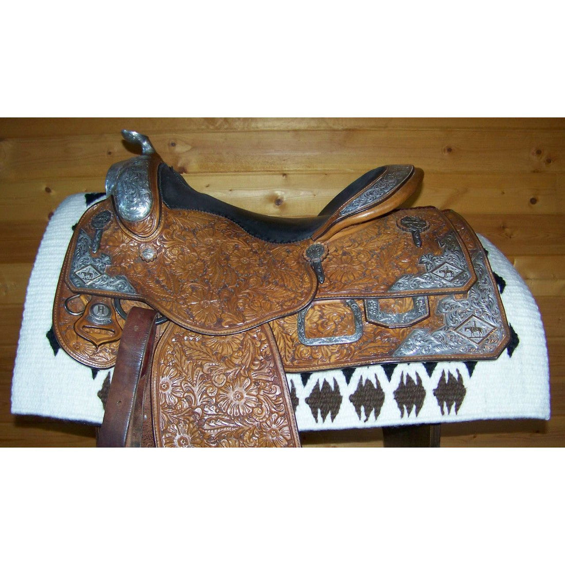 Haymaker Show Blanket - 38x34 (Cream Base/Chestnut and Rust Tone Accents) by Mayatex