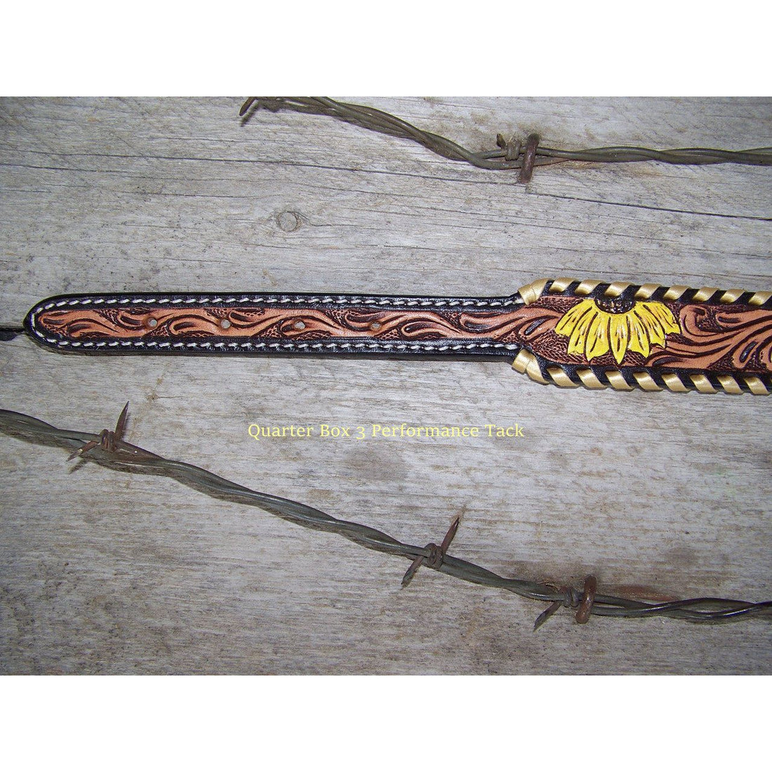 Dog Collar - Painted Sunflower, Metallic Whipstitch by Rafter T Ranch