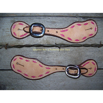 Spur Straps - Rough Out, Lined, Pink Buckstitched (Ladies)