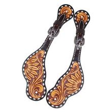 Spur Straps - Tooled Sunflower, Rawhide Laced (Ladies) by Rafter T Ranch Company