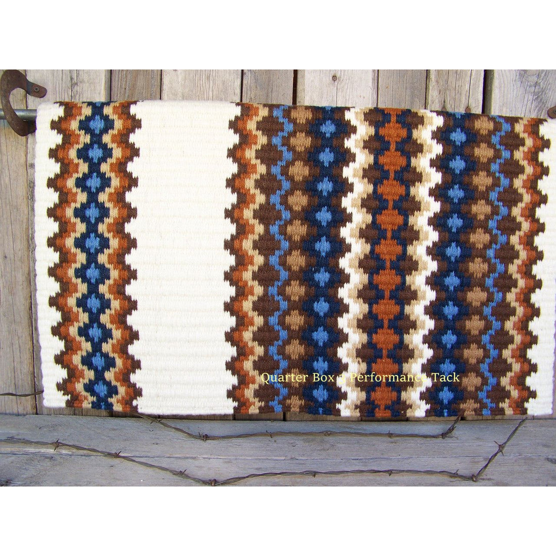 Gemini Show Blanket - 40x34 (Cream Base/Chestnut, Rust, and Blue Accents) by Mayatex