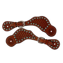 Spurs Straps - Medium Oil Basket Weave w/Turquoise Dots