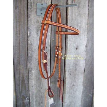 Headstall - Browband Light Oil w/Rawhide Braid Keepers (Mini Basketweave)