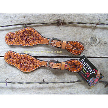 Spur Straps - Floral Buckstitch (Youth) by Rafter T Ranch Company (Orange)