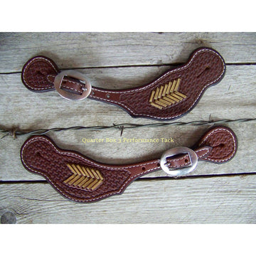 Spur Straps - Wide Basket Stamped w/Rawhide Arrow Braiding (Mens - Oiled)