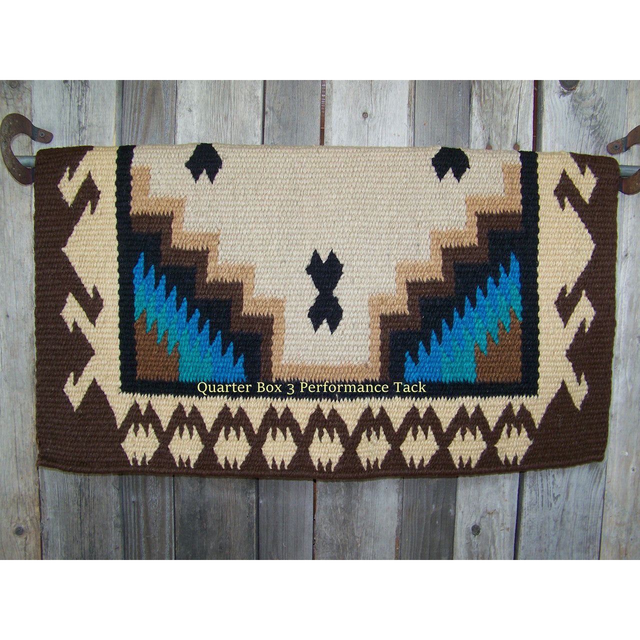 Haymaker Show Blanket - 38x34 (Indian Tan Base/Sand, Turquoise Accents) by Mayatex