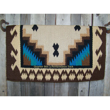 Haymaker Show Blanket - 38x34 (Indian Tan Base/Sand, Turquoise Accents) by Mayatex
