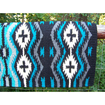 Las Cruces Show Blanket - 36x34 (Black/Charcoal/Turquoise/Cream) by Mayatex