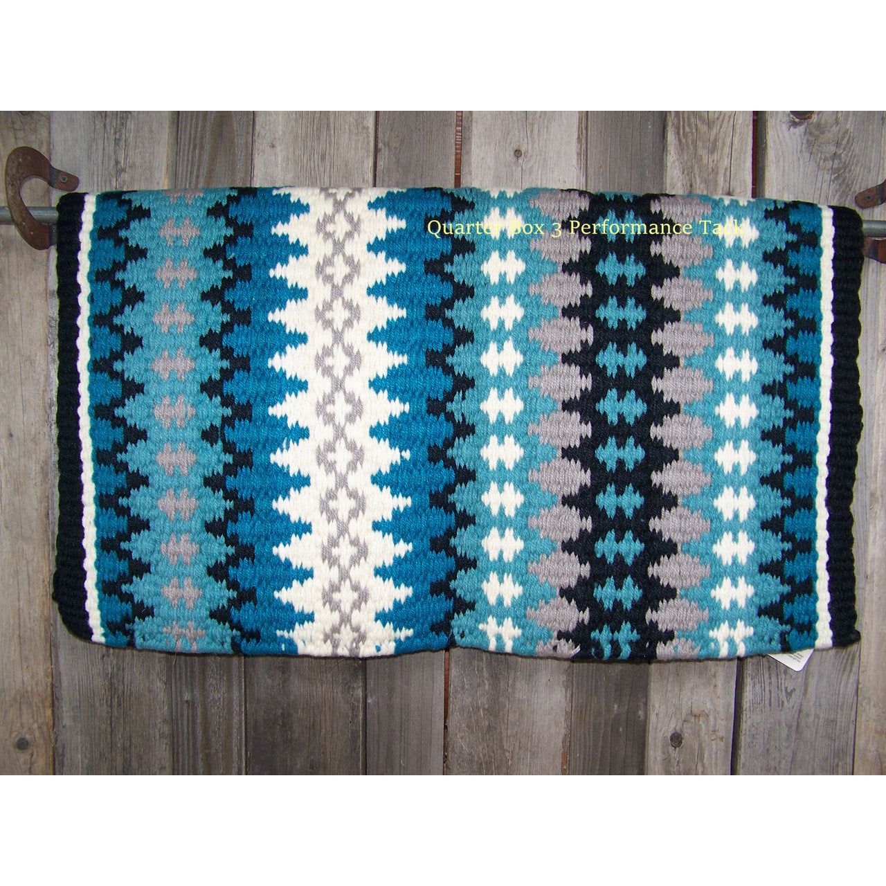 Nova Show Blanket - 38x34 (Black Base/Turquoise and Grey Accents) by Mayatex