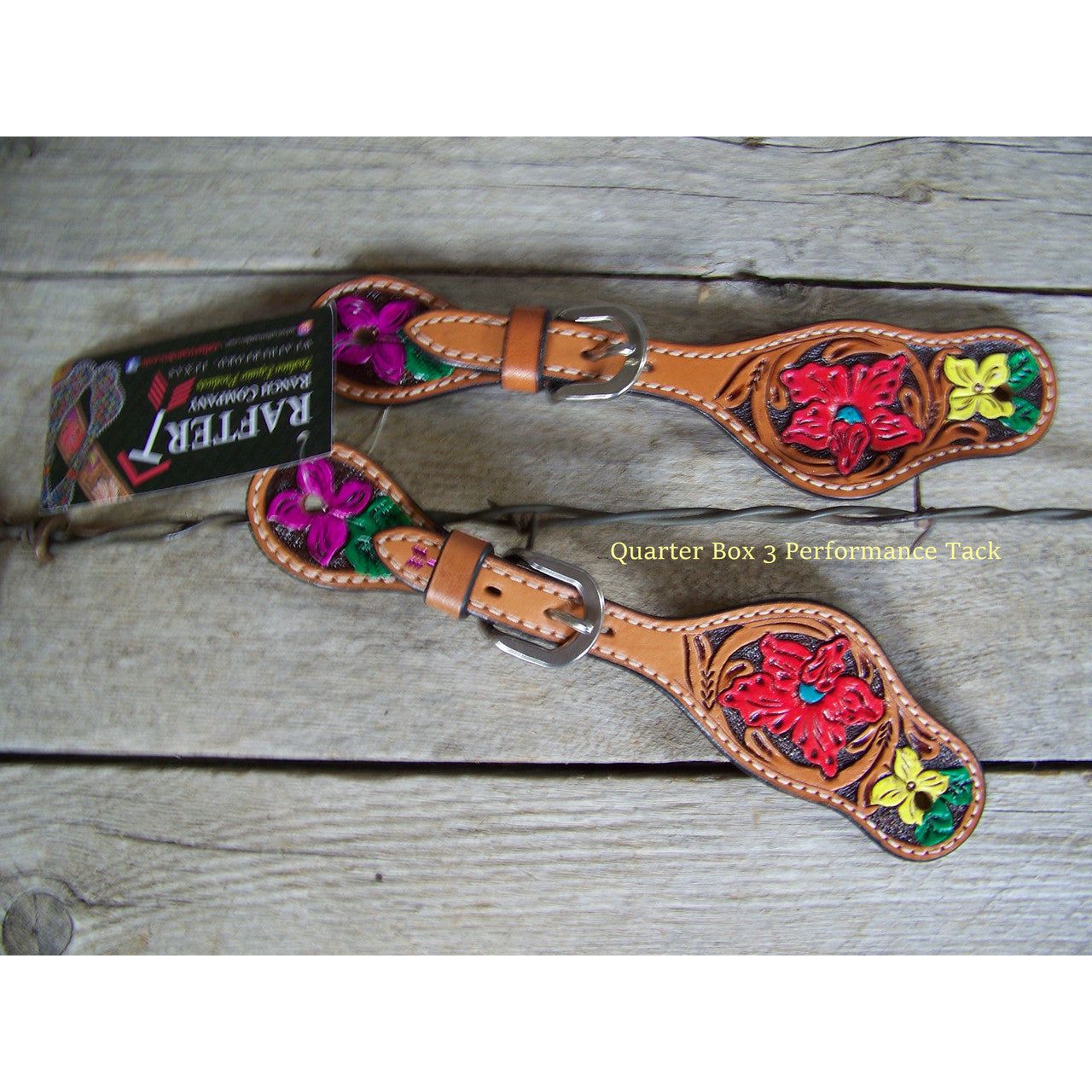Spur Straps - Painted Multi Color Flowers (Youth) by Rafter T Ranch Company