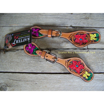 Spur Straps - Painted Multi Color Flowers (Youth) by Rafter T Ranch Company