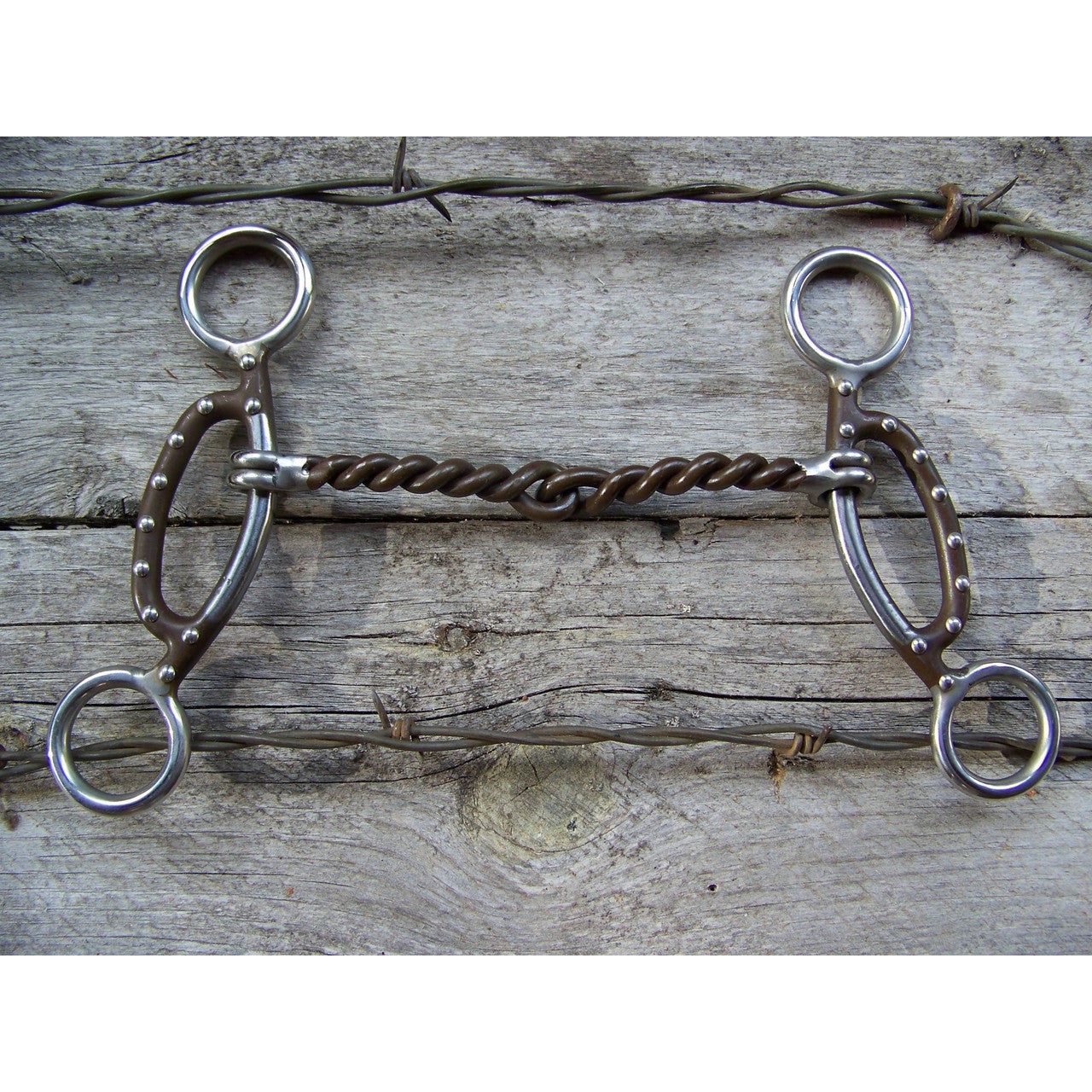 Bit - Sliding H-Gag w/Twisted Snaffle, Antique Cheeks, SS Dots