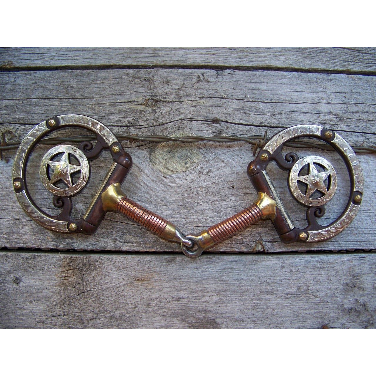 Bit - Antique Dee with Engraved Trim, Star, Copper Wrapped Bars