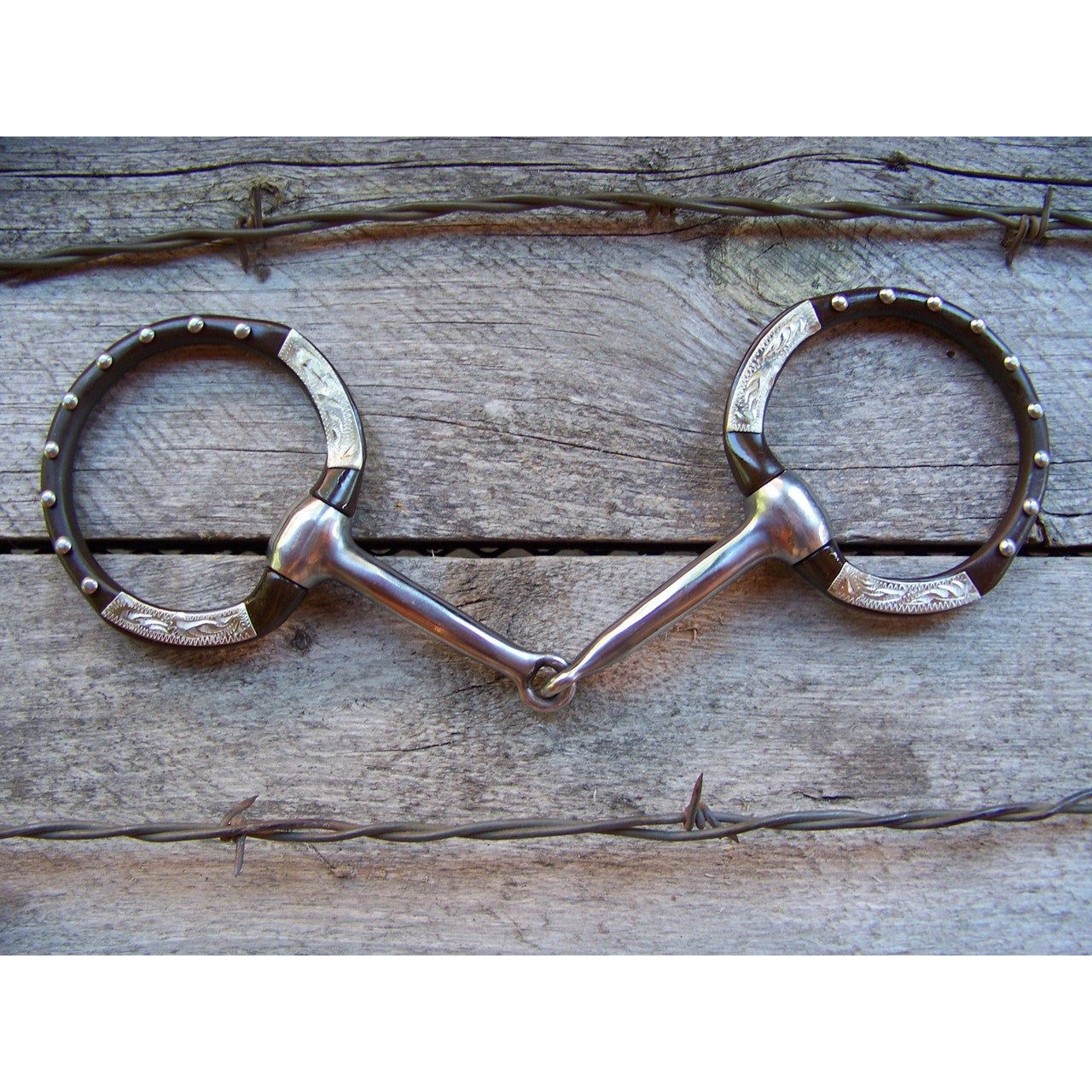 Bit - Antique Offset Smooth Snaffle w/German Silver Trim and Dots