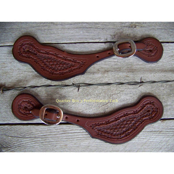 Spur Straps - Wide Basket Stamped w/Barb Wire Trim Tooling (Mens - Oiled)