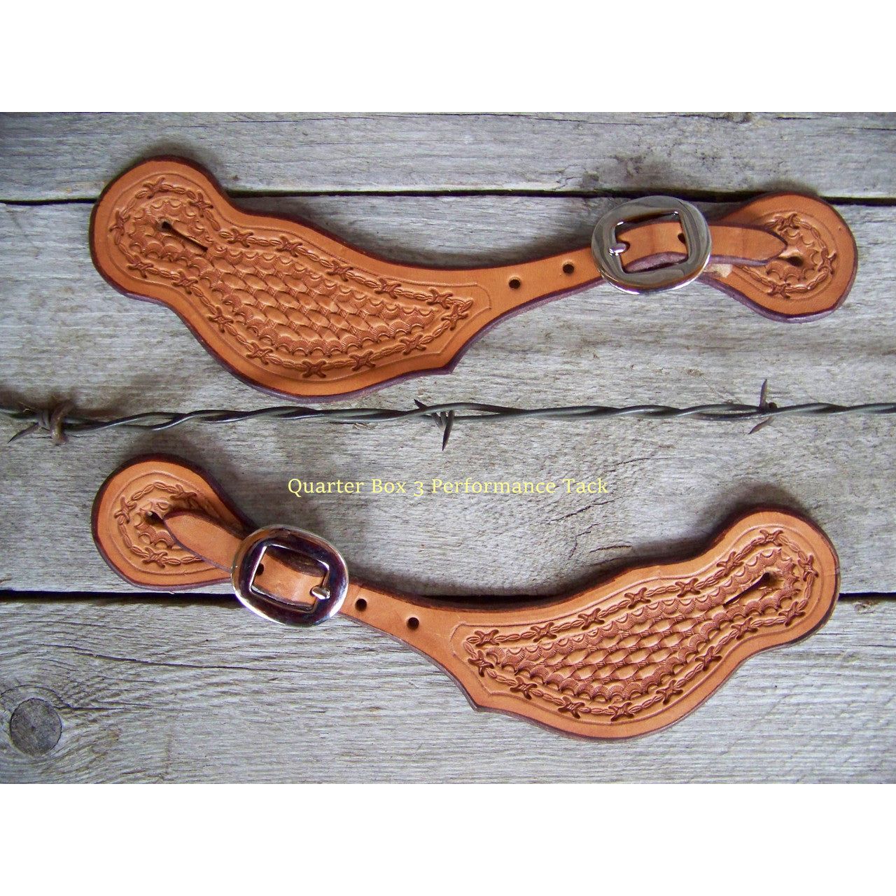 Spur Straps - Wide Basket Stamped w/Barb Wire Trim Tooling (Mens - Natural)
