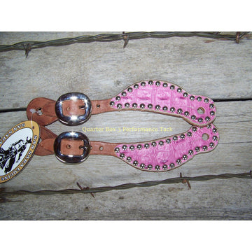 Spur Straps - Harness Leather, Exotic Print, SS Dots (Youth - Pink Gator)